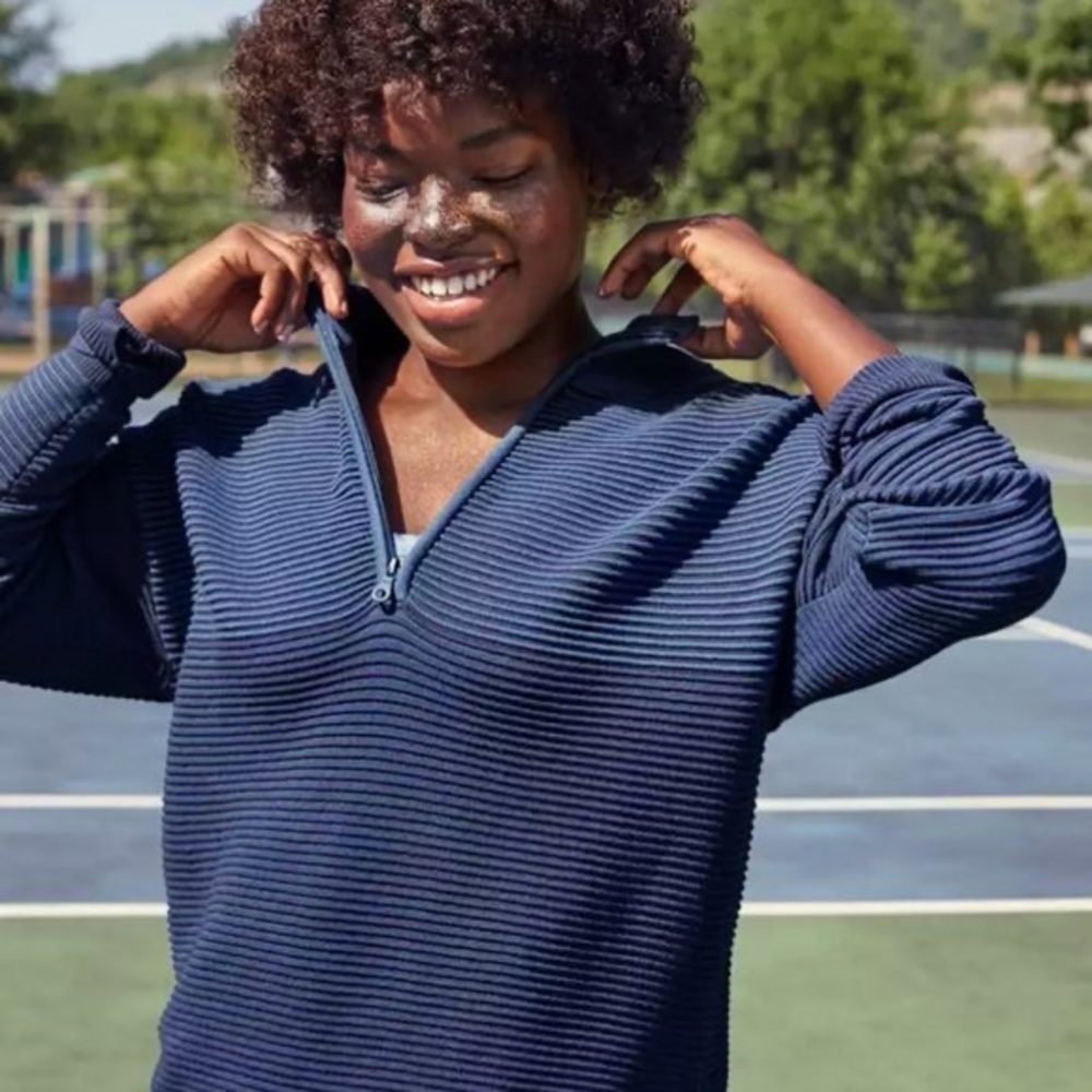 NWT Aerie Women’s Sweater- Ribbed, Blue, Half Zip, Size Small